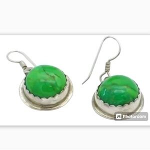 Natural green turquoise 0.75” sterling silver earrings excellent condition